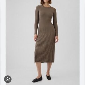 Gap Elegant Rib Sweater Maxi Dress Taupe Brown Size Petite S